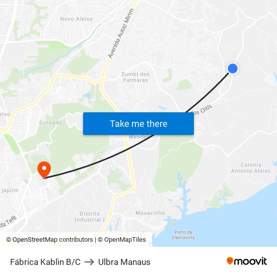 Fábrica Kablin B/C to Ulbra Manaus map