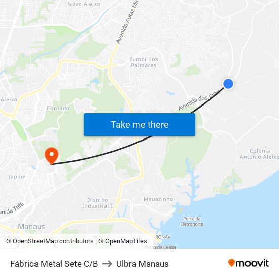 Fábrica Metal Sete C/B to Ulbra Manaus map