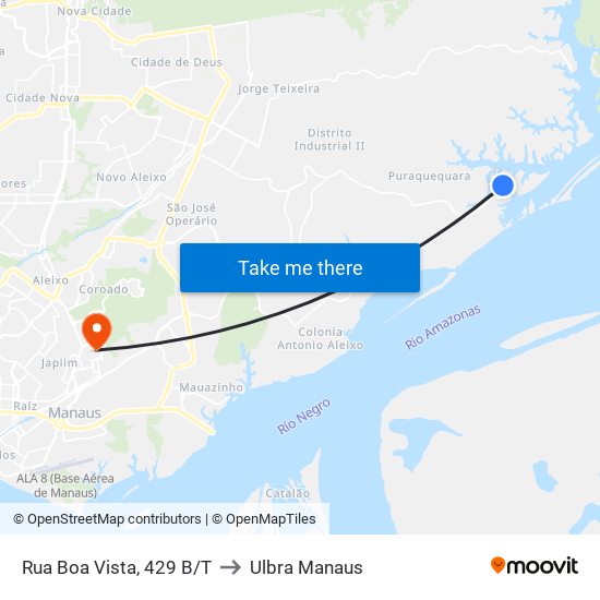 Rua Boa Vista, 429 B/T to Ulbra Manaus map