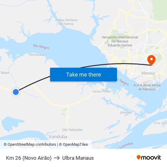 Km 26 (Novo Airão) to Ulbra Manaus map