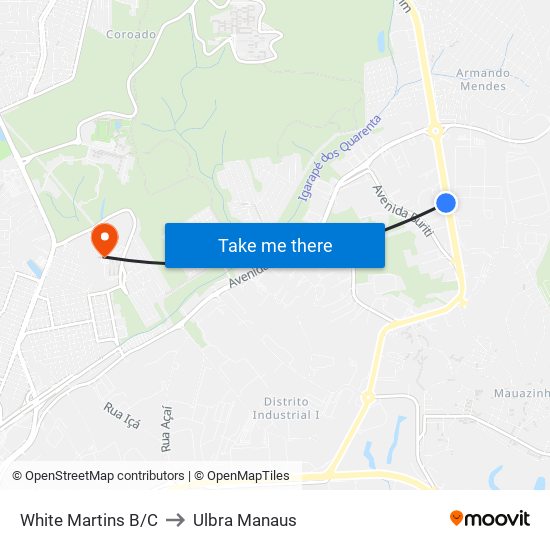 White Martins B/C to Ulbra Manaus map