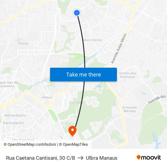 Rua Caetana Cantisani, 30 C/B to Ulbra Manaus map
