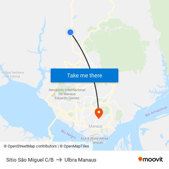 Sítio São Miguel C/B to Ulbra Manaus map