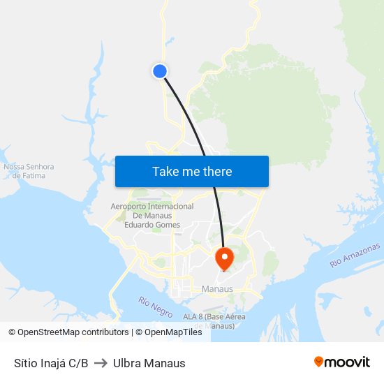 Sítio Inajá C/B to Ulbra Manaus map