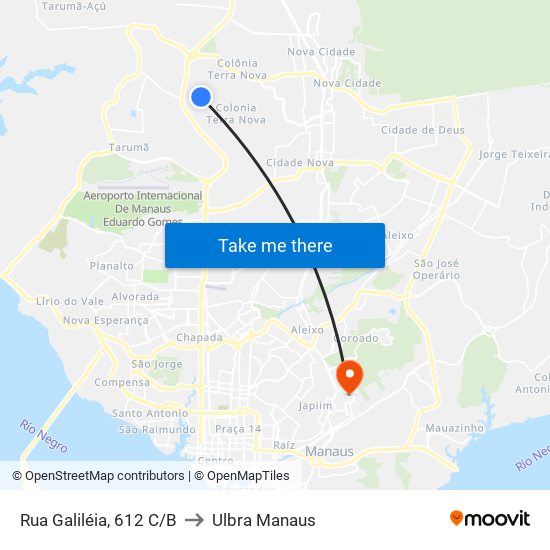 Rua Galiléia, 612 C/B to Ulbra Manaus map