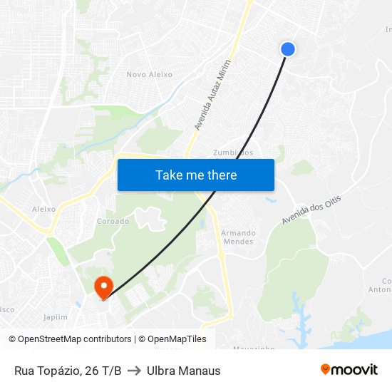 Rua Topázio, 26 T/B to Ulbra Manaus map