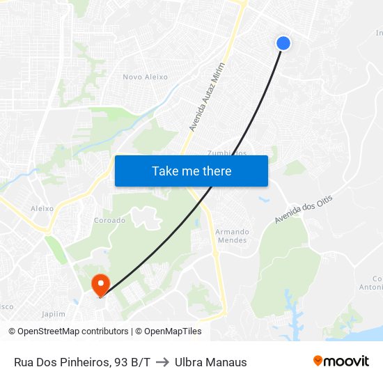 Rua Dos Pinheiros, 93 B/T to Ulbra Manaus map