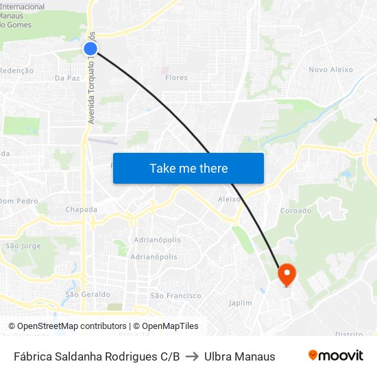 Fábrica Saldanha Rodrigues C/B to Ulbra Manaus map