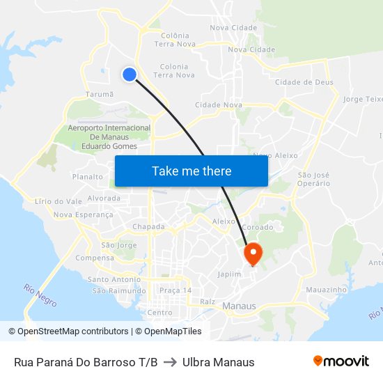 Rua Paraná Do Barroso T/B to Ulbra Manaus map