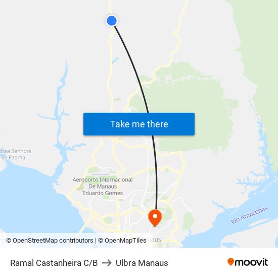 Ramal Castanheira C/B to Ulbra Manaus map