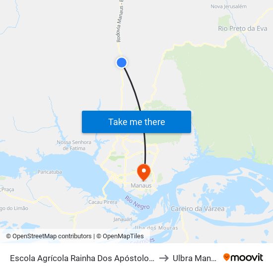 Escola Agrícola Rainha Dos Apóstolos C/B to Ulbra Manaus map