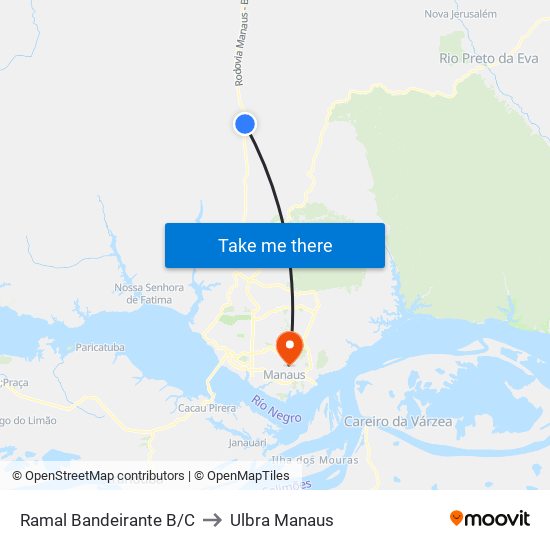 Ramal Bandeirante B/C to Ulbra Manaus map