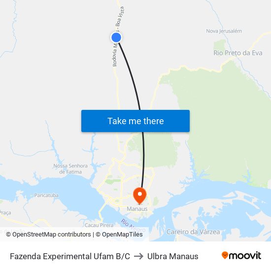 Fazenda Experimental Ufam B/C to Ulbra Manaus map