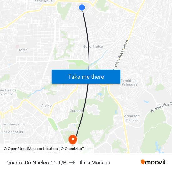 Quadra Do Núcleo 11 T/B to Ulbra Manaus map
