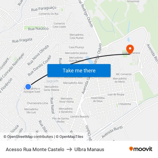 Acesso Rua Monte Castelo to Ulbra Manaus map