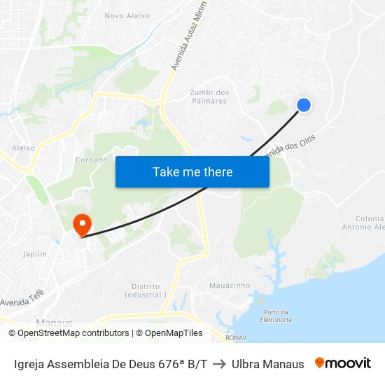 Igreja Assembleia De Deus 676ª B/T to Ulbra Manaus map