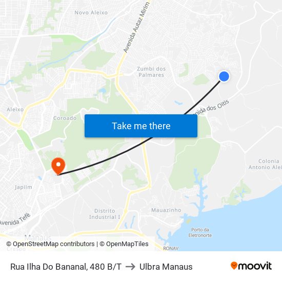 Rua Ilha Do Bananal, 480 B/T to Ulbra Manaus map