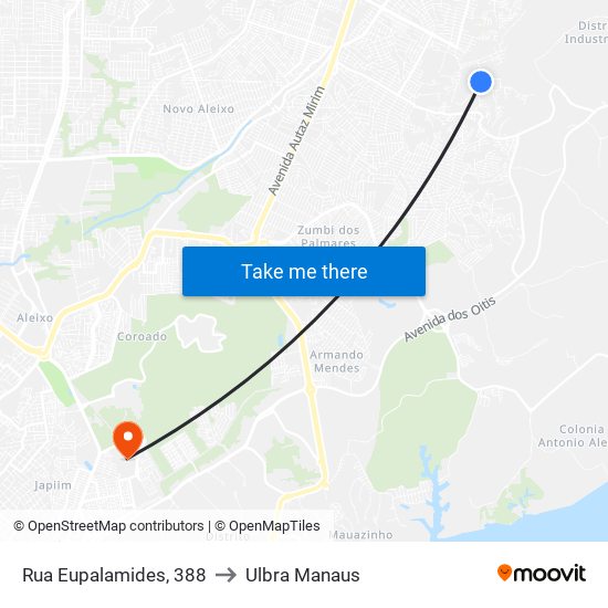 Rua Eupalamides, 388 to Ulbra Manaus map