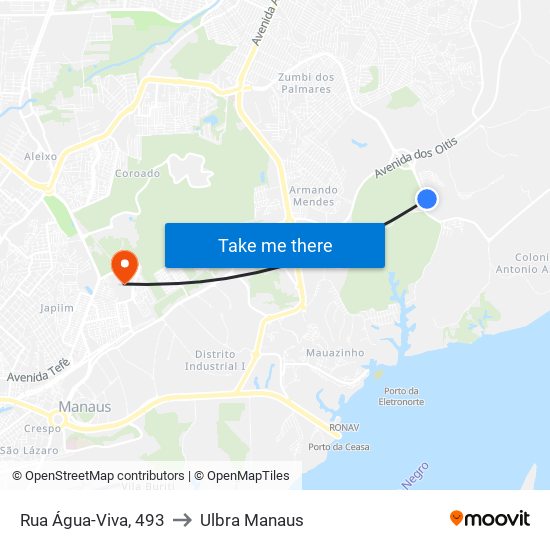 Rua Água-Viva, 493 to Ulbra Manaus map