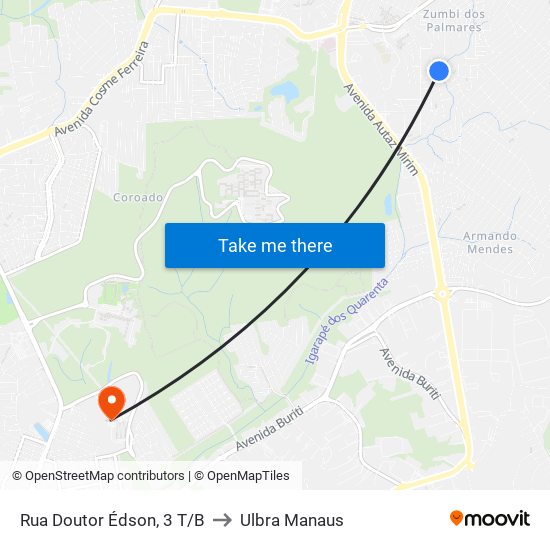 Rua Doutor Édson, 3 T/B to Ulbra Manaus map