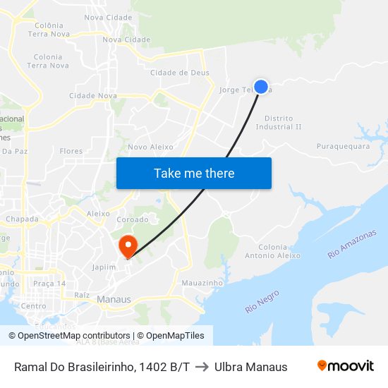 Ramal Do Brasileirinho, 1402 B/T to Ulbra Manaus map