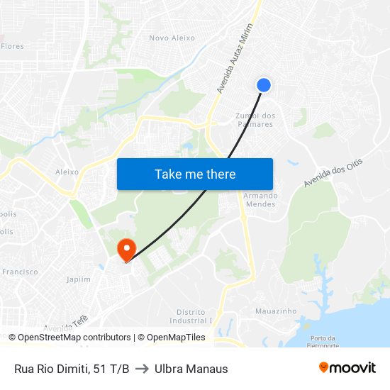 Rua Rio Dimiti, 51 T/B to Ulbra Manaus map