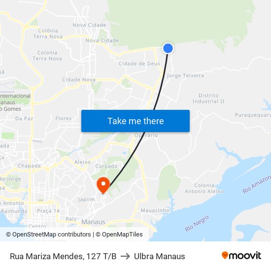 Rua Mariza Mendes, 127 T/B to Ulbra Manaus map