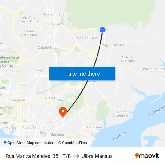 Rua Mariza Mendes, 351 T/B to Ulbra Manaus map