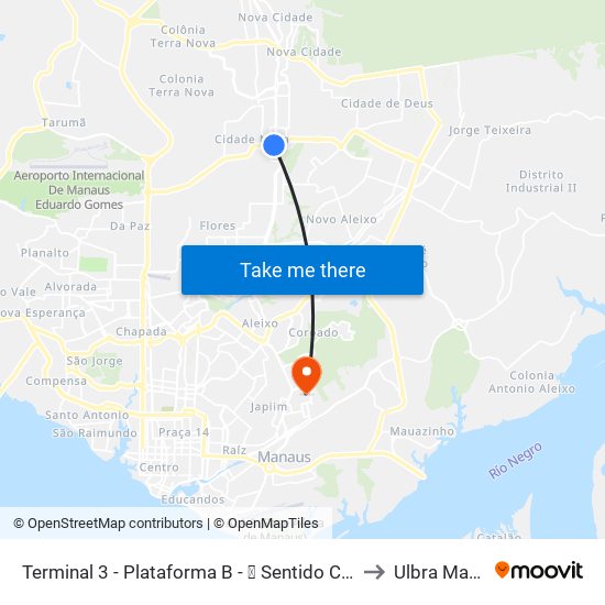 Terminal 3 - Plataforma B - ⓫ Sentido Cidade Nova to Ulbra Manaus map