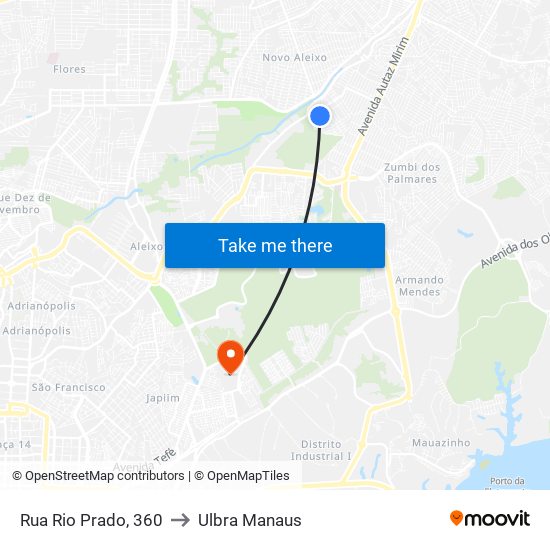 Rua Rio Prado, 360 to Ulbra Manaus map