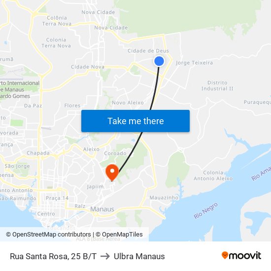 Rua Santa Rosa, 25 B/T to Ulbra Manaus map