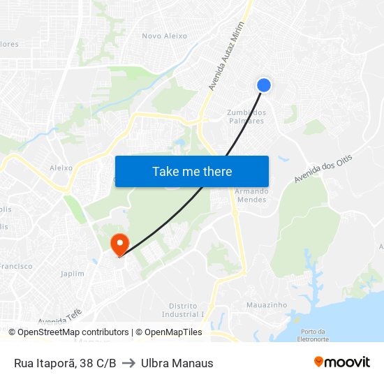 Rua Itaporã, 38 C/B to Ulbra Manaus map