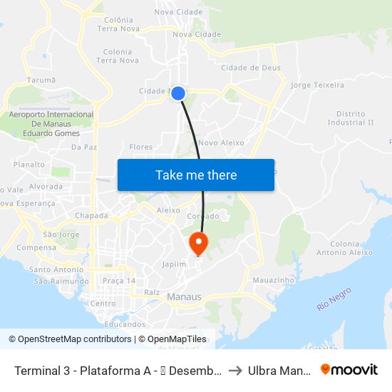 Terminal 3 - Plataforma A - ➌ Desembarque to Ulbra Manaus map
