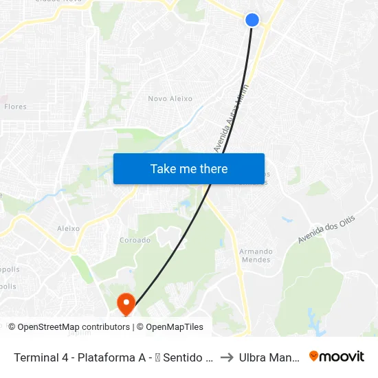 Terminal 4 - Plataforma A - ➓ Sentido Bairro to Ulbra Manaus map