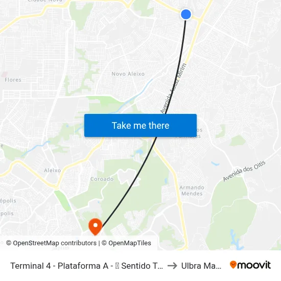 Terminal 4 - Plataforma A - ➍ Sentido Terminal 3 to Ulbra Manaus map