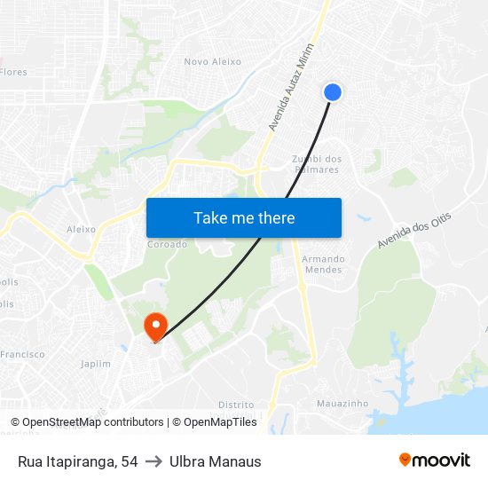 Rua Itapiranga, 54 to Ulbra Manaus map