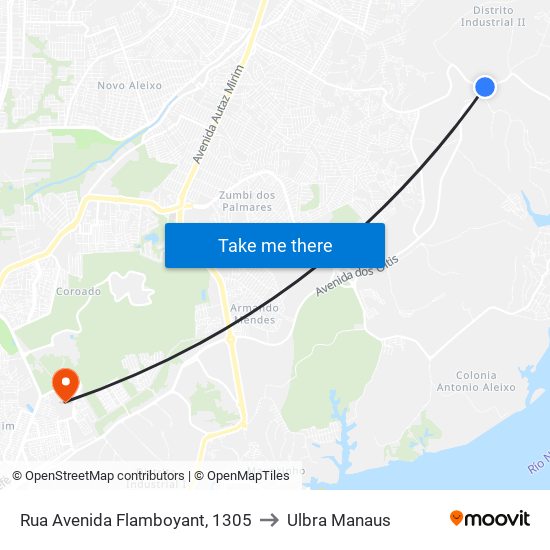 Rua Avenida Flamboyant, 1305 to Ulbra Manaus map