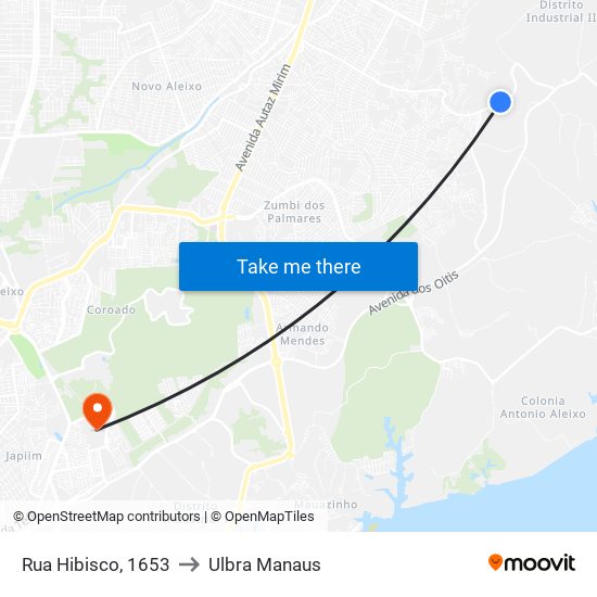 Rua Hibisco, 1653 to Ulbra Manaus map