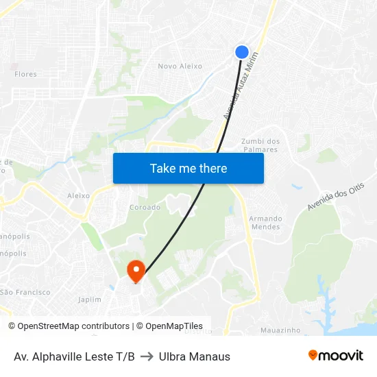 Av. Alphaville Leste T/B to Ulbra Manaus map