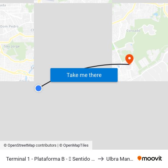 Terminal 1 - Plataforma B - ➑ Sentido Bairro to Ulbra Manaus map