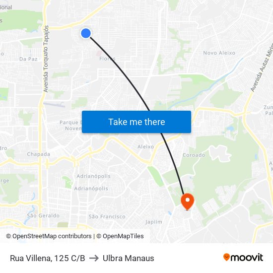 Rua Villena, 125 C/B to Ulbra Manaus map