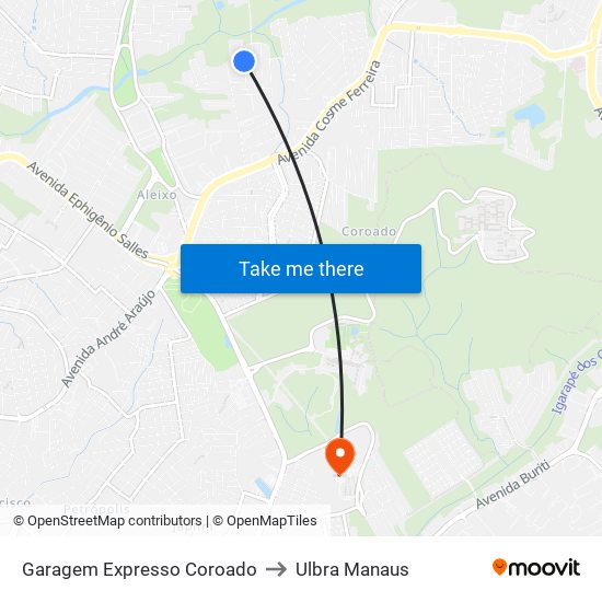 Garagem Expresso Coroado to Ulbra Manaus map