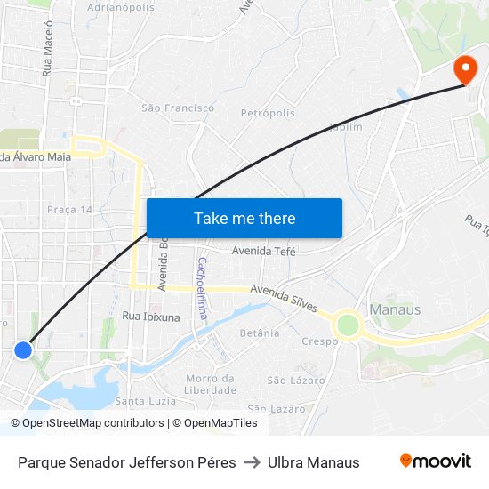 Parque Senador Jefferson Péres to Ulbra Manaus map
