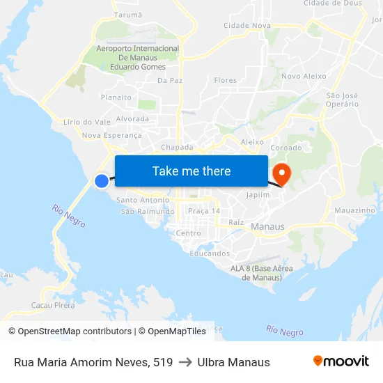 Rua Maria Amorim Neves, 519 to Ulbra Manaus map