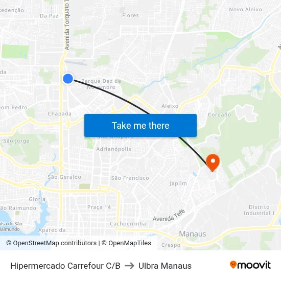 Hipermercado Carrefour C/B to Ulbra Manaus map