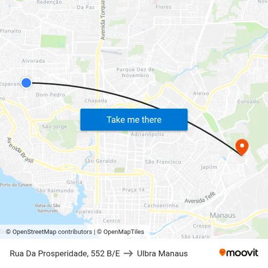 Rua Da Prosperidade, 552 B/E to Ulbra Manaus map