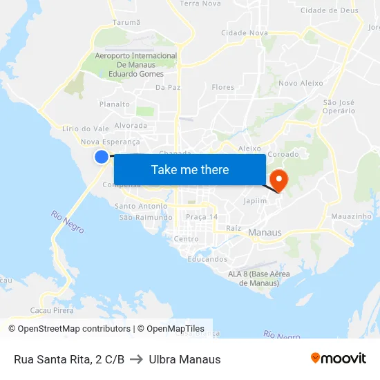 Rua Santa Rita, 2 C/B to Ulbra Manaus map