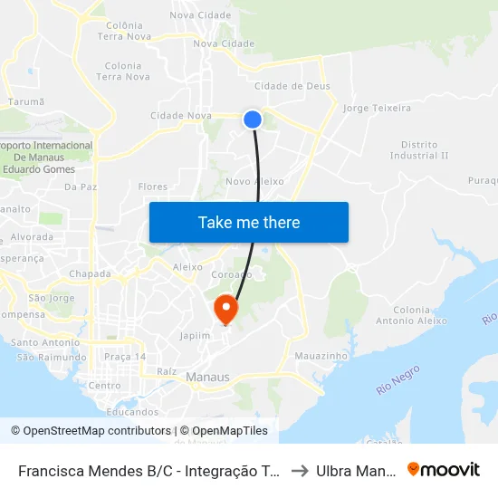 Francisca Mendes B/C - Integração Tarifada to Ulbra Manaus map