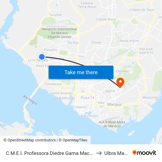 C.M.E.I. Professora Diedre Gama Machado B/C to Ulbra Manaus map