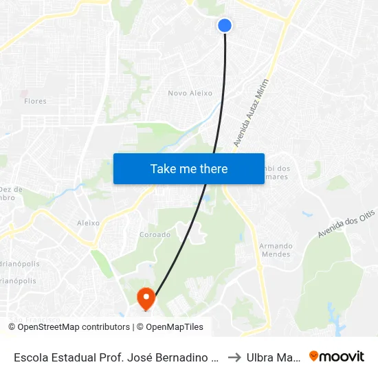 Escola Estadual Prof. José Bernadino Lindoso B/C to Ulbra Manaus map